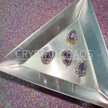Load and play video in Gallery viewer, Pear, 3D Rhinestone CHARM 003-G, 12x8mm, Gold/Violet, 4pc
