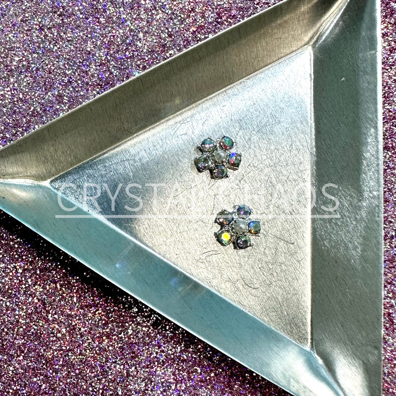 Flower, 3D Rhinestone CHARM 005-S, 8mm, Silver/Crystal AB, 2pc - Crystal Chaos