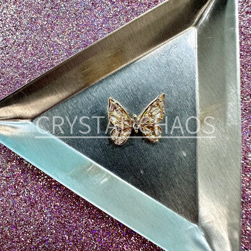 Butterfly, 3D Rhinestone CHARM 006-G, 15mm, Gold/Crystal, 1pc - Crystal Chaos