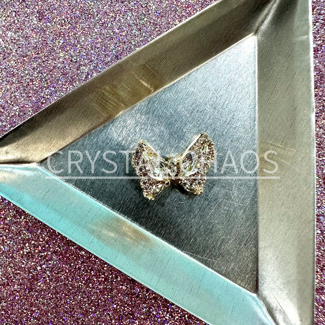 Butterfly, 3D Rhinestone CHARM 007-G, 14x17mm, Gold/Crystal, 1pc