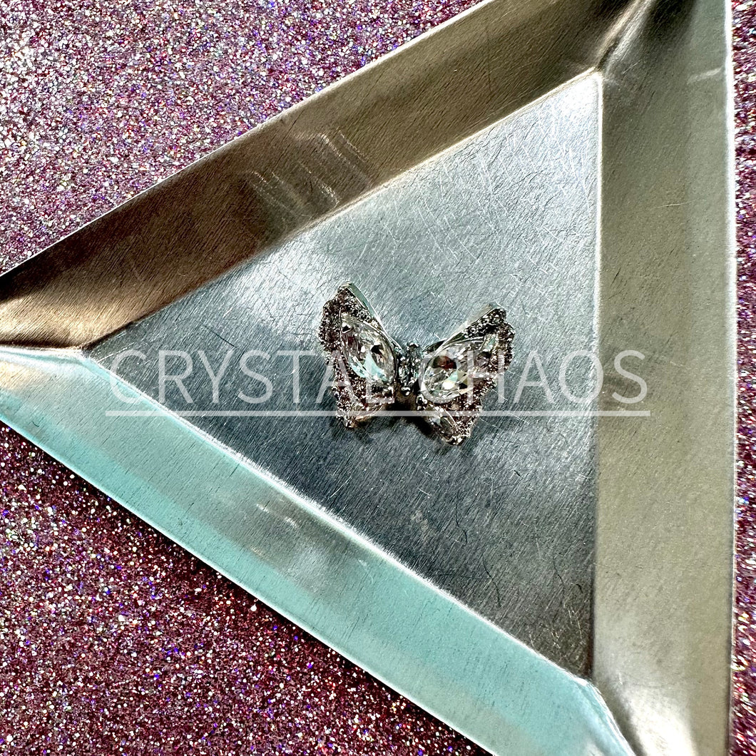 Butterfly, 3D Rhinestone CHARM 007-S, 14x17mm, Silver/Crystal, 1pc