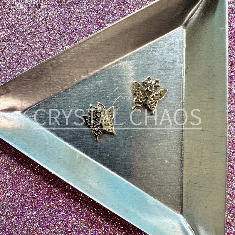 Butterfly, 3D Rhinestone CHARM 013-G, 10mm, Gold/Crystal, 2pc - Crystal Chaos