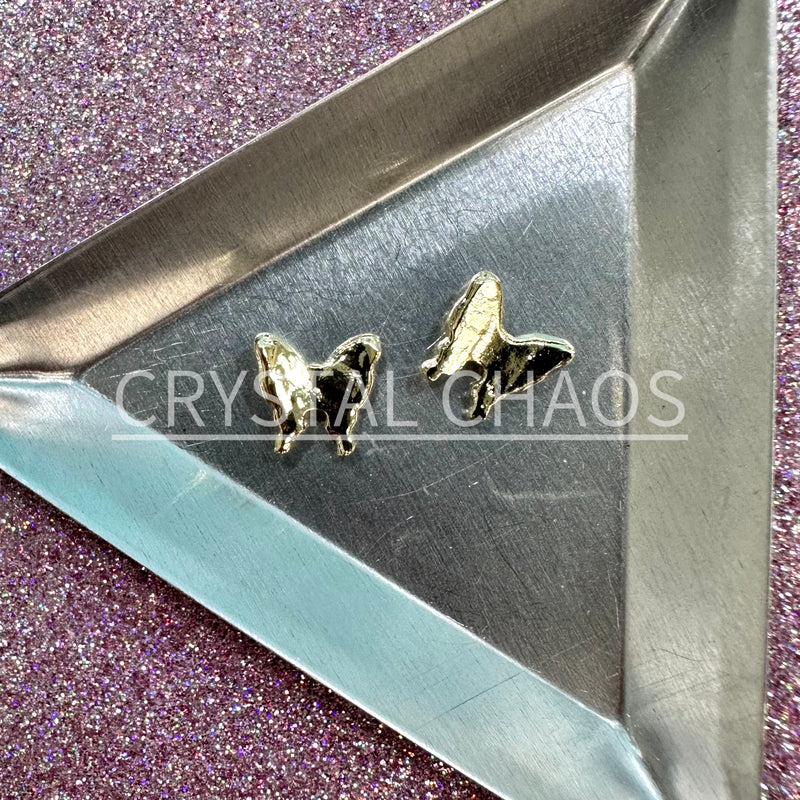 Butterfly, 3D Rhinestone CHARM 014-G, 10mm, Gold/Crystal, 2pc - Crystal Chaos