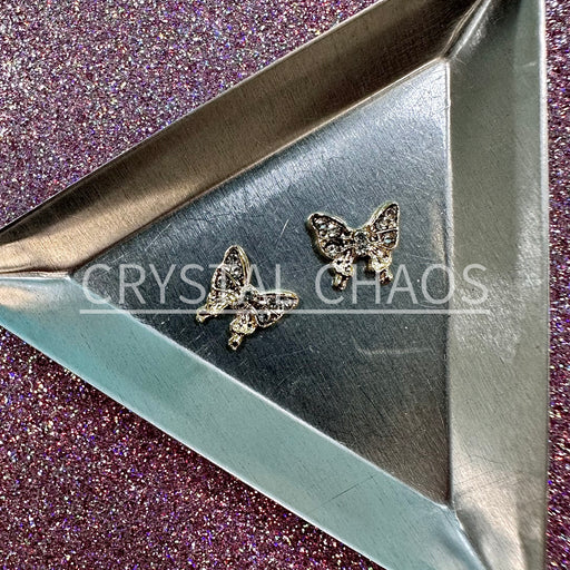 Butterfly, 3D Rhinestone CHARM 014-G, 10mm, Gold/Crystal, 2pc - Crystal Chaos