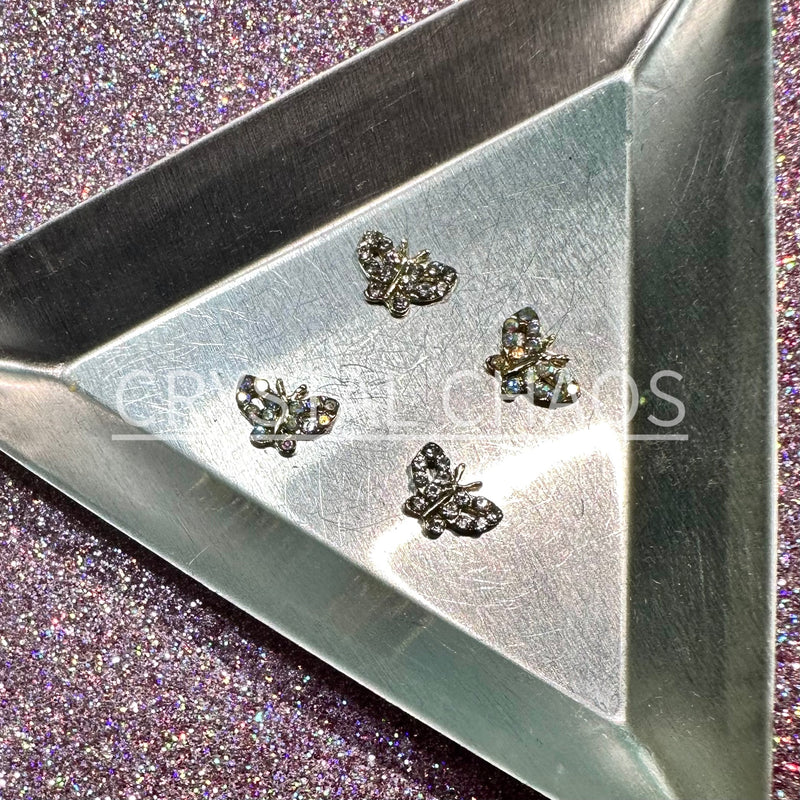 Butterfly, 3D Rhinestone CHARM 016-G, 6x9mm, Gold/Crystal&AB Mix, 4pc - Crystal Chaos