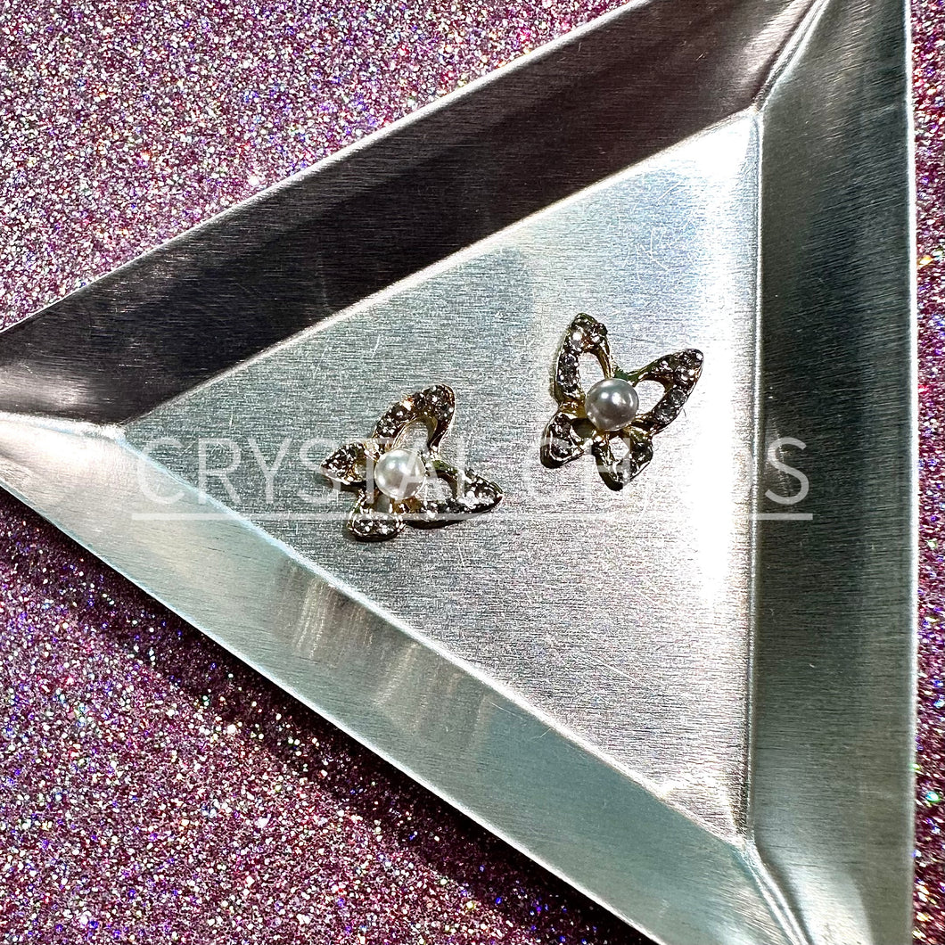Butterfly, 3D Rhinestone CHARM 017-G, 12x10mm, Gold/Crystal, 2pc