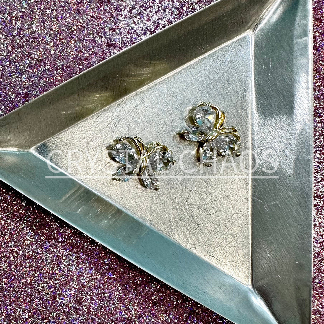 Butterfly, 3D Rhinestone CHARM 018-G, 10x14mm, Gold/Crystal, 2pc