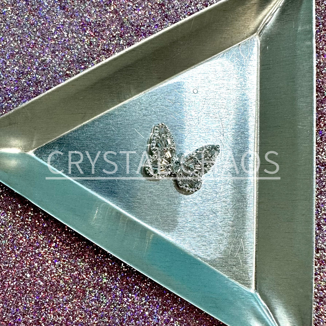Butterfly, 3D Rhinestone CHARM 019-S, 10x15mm, Silver/Crystal, 1pc