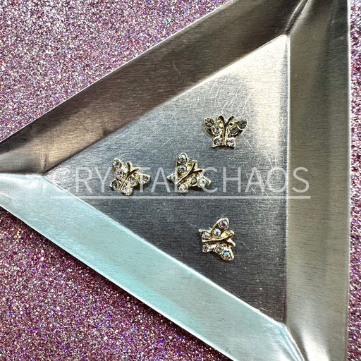 Butterfly, 3D Rhinestone CHARM 021-G, 7x8mm, Gold/Crystal&AB Mix, 4pc - Crystal Chaos