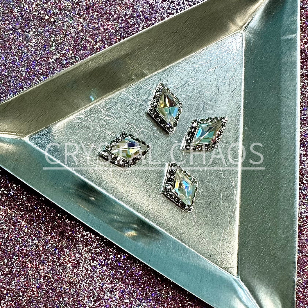 Diamond, 3D Rhinestone CHARM 030-S, 12x8mm, Silver/Crystal AB, 4pc