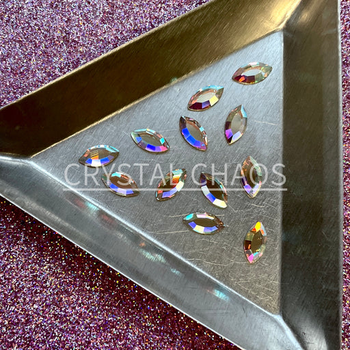 Navette 8x4mm, Non-Hotfix PRECIOSA Crystals Shape Pack 12pc - Crystal AB - Crystal Chaos