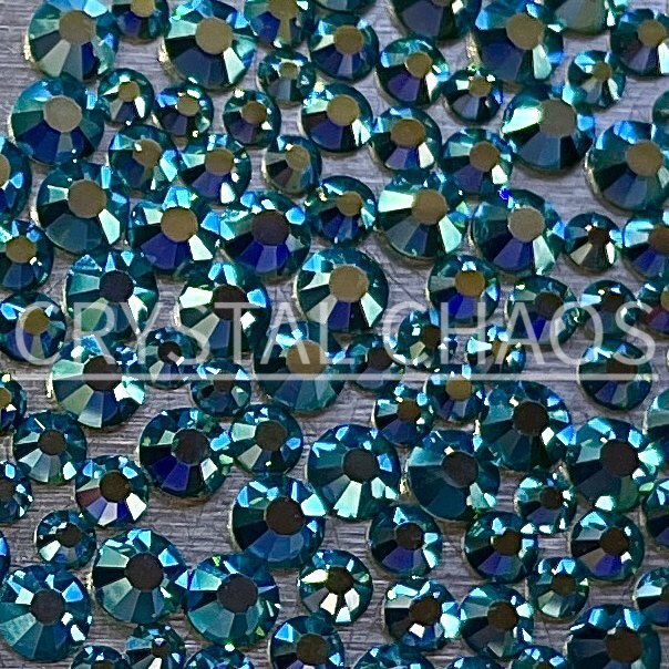 Flatback Crystals, Round, Non-Hotfix PRECIOSA, Blue Zircon AB - Crystal Chaos